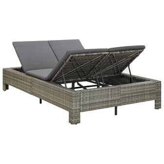 Ligbed met kussen 2-persoons poly rattan grijs