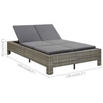 Ligbed met kussen 2-persoons poly rattan grijs