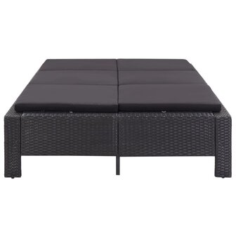 Ligbed met kussen 2-persoons poly rattan zwart