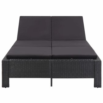 Ligbed met kussen 2-persoons poly rattan zwart