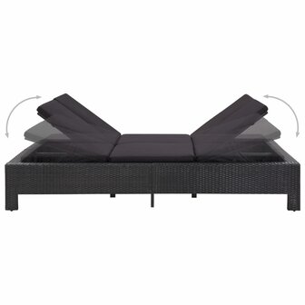 Ligbed met kussen 2-persoons poly rattan zwart