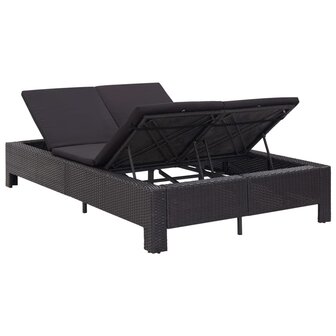 Ligbed met kussen 2-persoons poly rattan zwart
