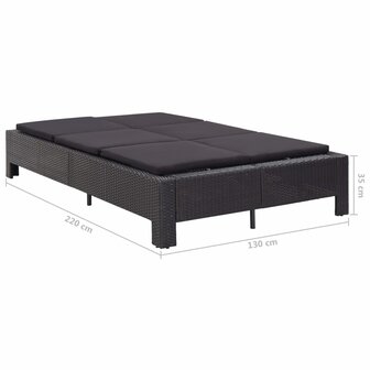 Ligbed met kussen 2-persoons poly rattan zwart