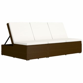 Ligbed met kussen converteerbaar poly rattan bruin
