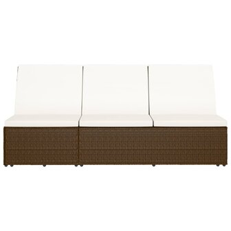 Ligbed met kussen converteerbaar poly rattan bruin