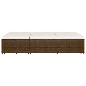 Ligbed met kussen converteerbaar poly rattan bruin