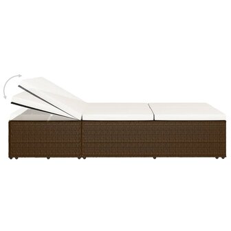 Ligbed met kussen converteerbaar poly rattan bruin