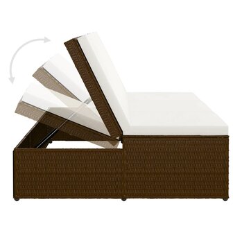 Ligbed met kussen converteerbaar poly rattan bruin
