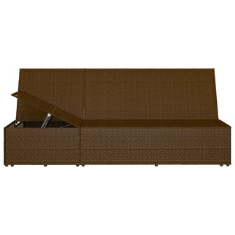 Ligbed met kussen converteerbaar poly rattan bruin