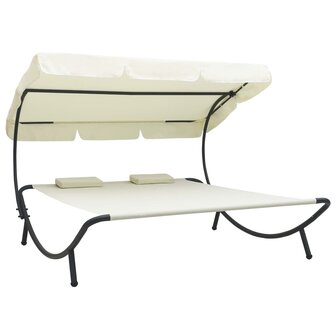 Loungebed met luifel en kussens cr&egrave;mewit