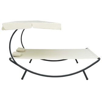 Loungebed met luifel en kussens cr&egrave;mewit