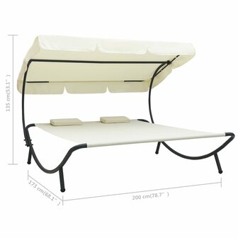 Loungebed met luifel en kussens cr&egrave;mewit