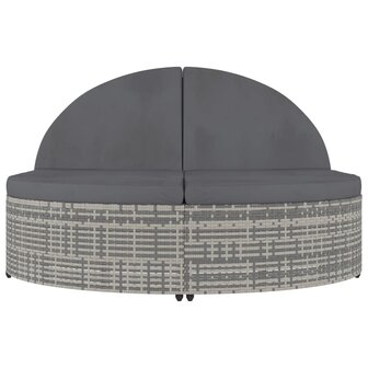 Ligbed met kussens 2-persoons poly rattan grijs