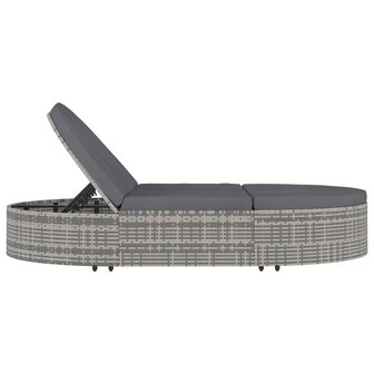 Ligbed met kussens 2-persoons poly rattan grijs