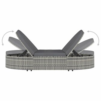 Ligbed met kussens 2-persoons poly rattan grijs