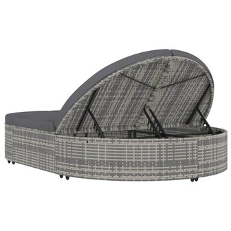 Ligbed met kussens 2-persoons poly rattan grijs