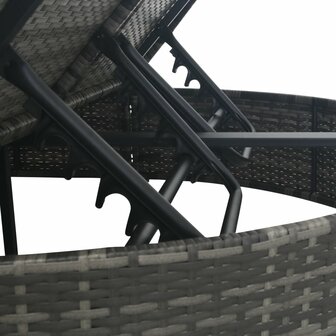 Ligbed met kussens 2-persoons poly rattan grijs
