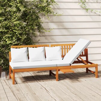 Dagbed met cr&egrave;mekleurig kussen 200x60x75 cm massief acaciahout