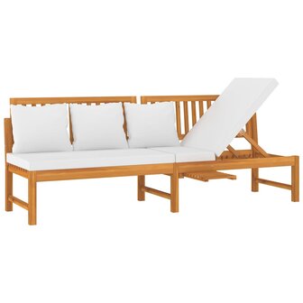 Dagbed met cr&egrave;mekleurig kussen 200x60x75 cm massief acaciahout