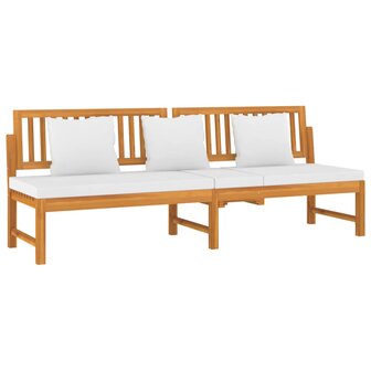 Dagbed met cr&egrave;mekleurig kussen 200x60x75 cm massief acaciahout