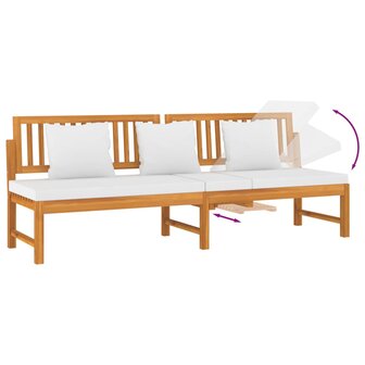 Dagbed met cr&egrave;mekleurig kussen 200x60x75 cm massief acaciahout