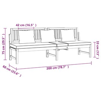 Dagbed met cr&egrave;mekleurig kussen 200x60x75 cm massief acaciahout