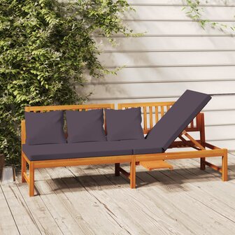 Dagbed met grijs kussen 200x60x75 cm massief acaciahout