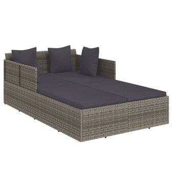Ligbed met kussens 182x118x63 cm poly rattan grijs