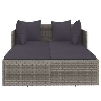 Ligbed met kussens 182x118x63 cm poly rattan grijs