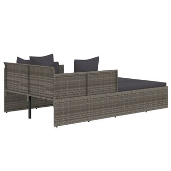 Ligbed met kussens 182x118x63 cm poly rattan grijs