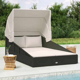 Ligbed met inklapbaar dak 200x114x128 cm poly rattan zwart