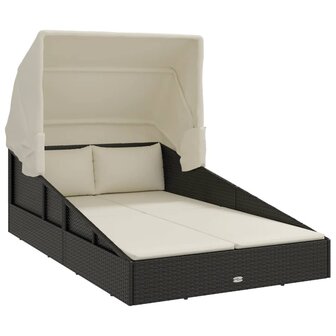 Ligbed met inklapbaar dak 200x114x128 cm poly rattan zwart
