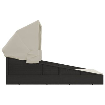 Ligbed met inklapbaar dak 200x114x128 cm poly rattan zwart