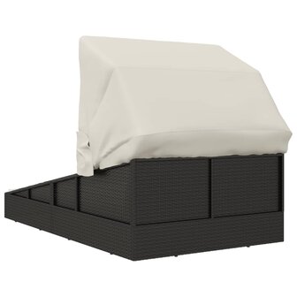 Ligbed met inklapbaar dak 200x114x128 cm poly rattan zwart