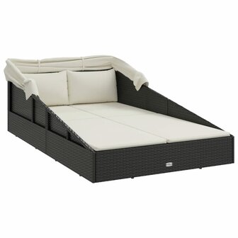 Ligbed met inklapbaar dak 200x114x128 cm poly rattan zwart