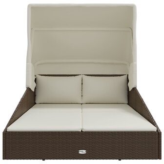 Ligbed met inklapbaar dak 200x114x128 cm poly rattan bruin