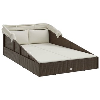 Ligbed met inklapbaar dak 200x114x128 cm poly rattan bruin