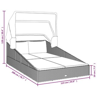 Ligbed met inklapbaar dak 200x114x128 cm poly rattan bruin