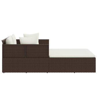Ligbed met kussens 182x118x63 cm poly rattan bruin