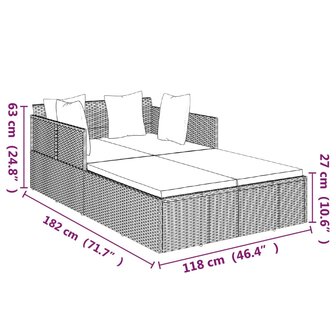 Ligbed met kussens 182x118x63 cm poly rattan bruin
