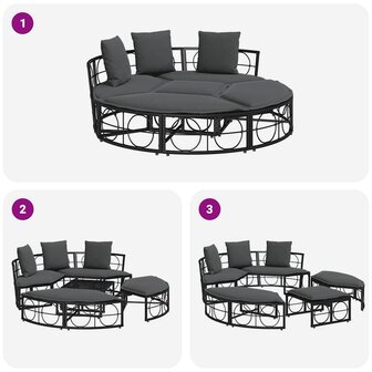 Loungebed voor buiten zonder luifel poly rattan zwart