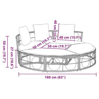 Loungebed voor buiten zonder luifel poly rattan zwart