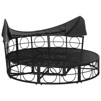 Loungebed met luifel en kussens poly rattan zwart