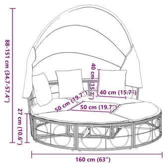 Loungebed met luifel en kussens poly rattan zwart