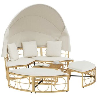 Loungebed voor buiten met luifel en kussens poly rattan
