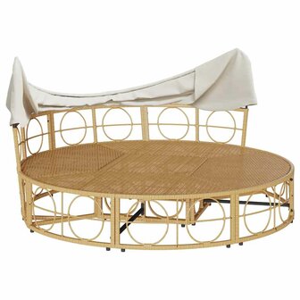 Loungebed voor buiten met luifel en kussens poly rattan