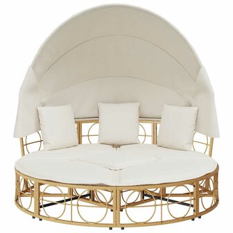 Loungebed voor buiten met luifel en kussens poly rattan