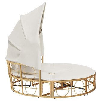 Loungebed voor buiten met luifel en kussens poly rattan