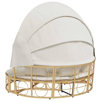 Loungebed voor buiten met luifel en kussens poly rattan