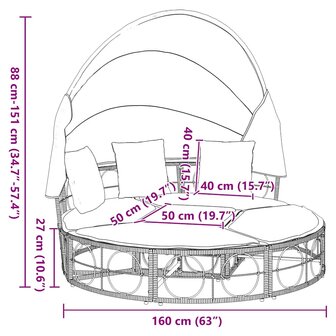 Loungebed voor buiten met luifel en kussens poly rattan